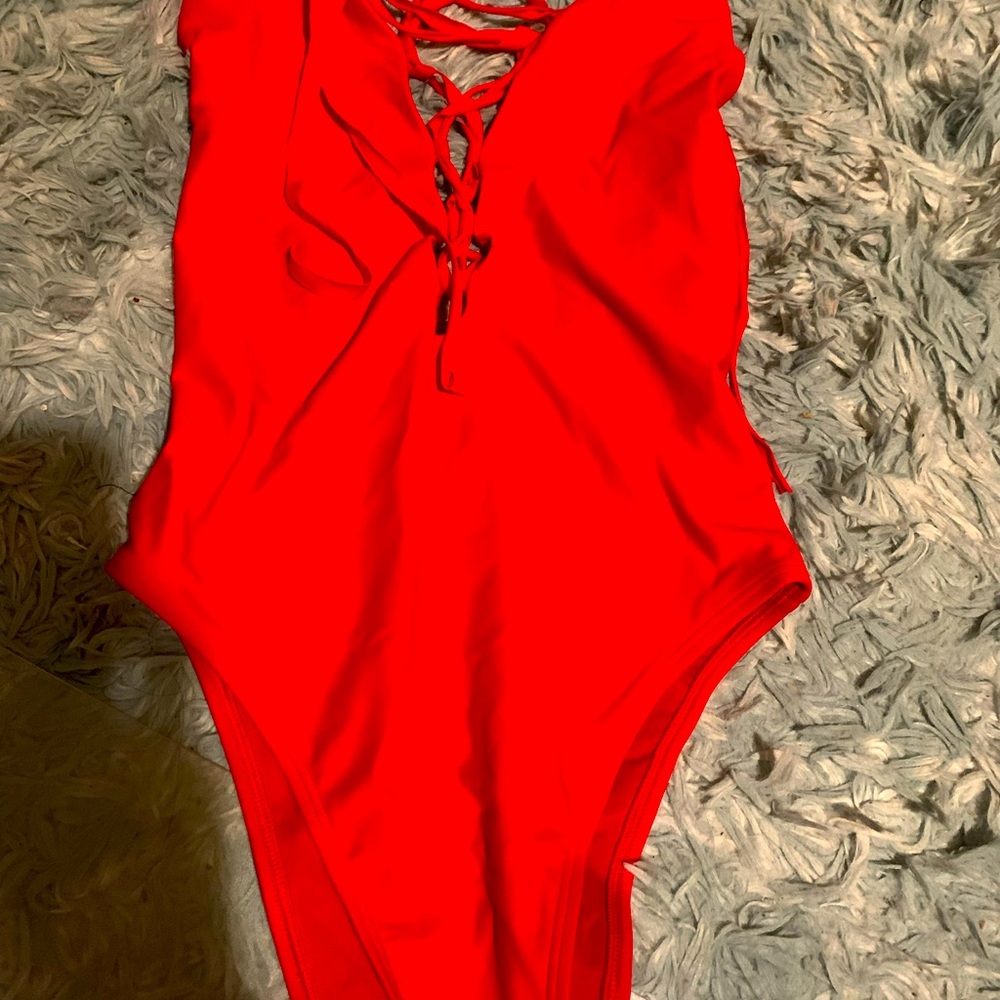 RED hot one piece swim suit
